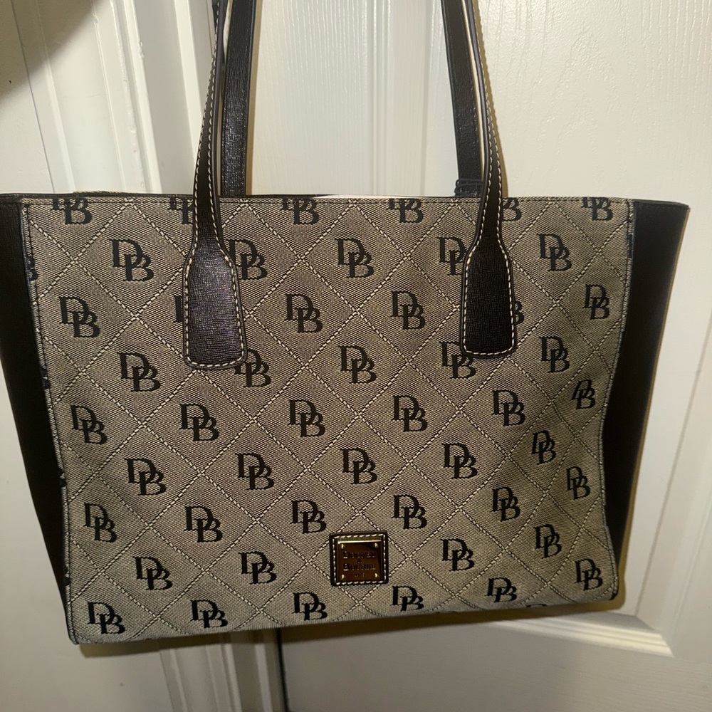 Dooney & Bourke Monogrammed Black and Tan Tote